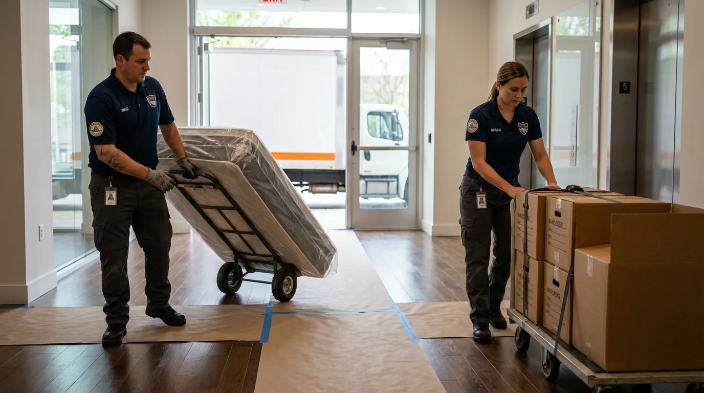 Professional apartment movers loading elevator in Mount Ephraim, NJ
